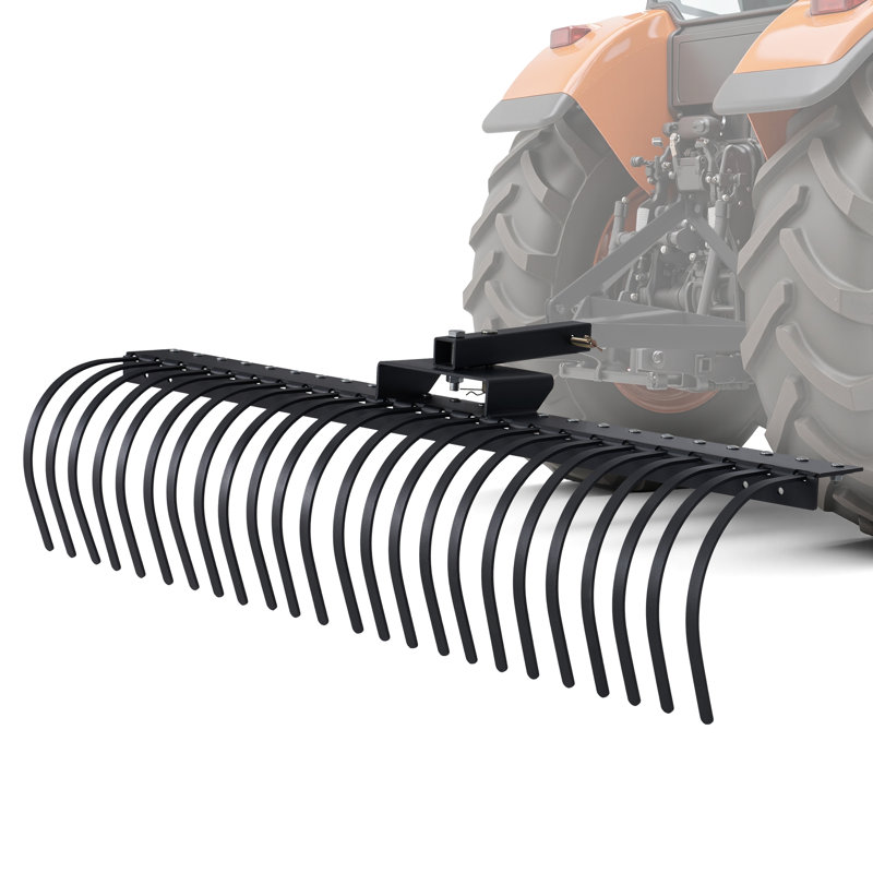 60" Behind Landscape Rake for Tractor, Tow Dethatcher Rake with 24 Steel Coil Tines and 2" Receiver,  Fit for 3-point Suspension Systems