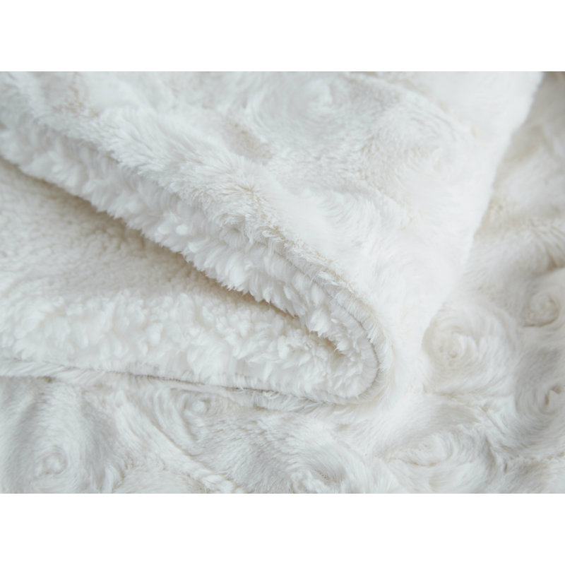  Jeté en fausse fourrure blanche - Derrière en sherpa, H 60 po x l 50 po x P 1 po