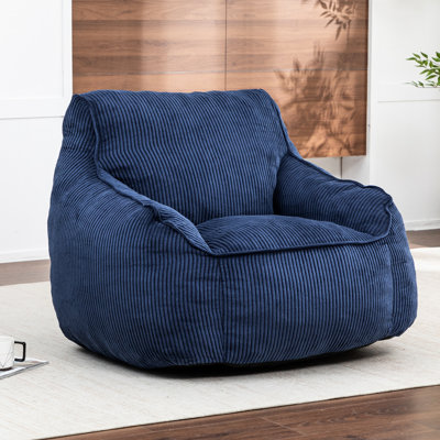 Fauteuil à billes en velours côtelé avec pour adultes et adolescents, bleu foncé, mousse de haute qualité, grand salon relaxant, mousse spacieuse et rembourrée, bonne lecture