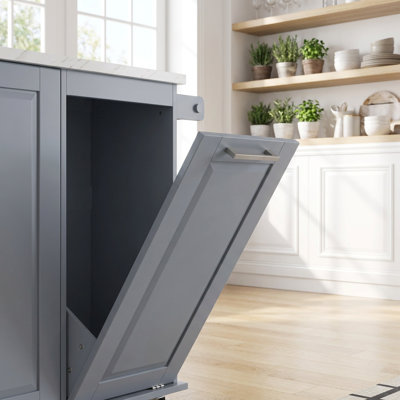 Îlot de cuisine Kavrell 50,7 po avec abattant, chariot de cuisine roulant avec armoire à poubelle inclinable, organisateur coulissant à 2 niveaux, 2 tiroirs, armoire de rangement et roues verrouillables