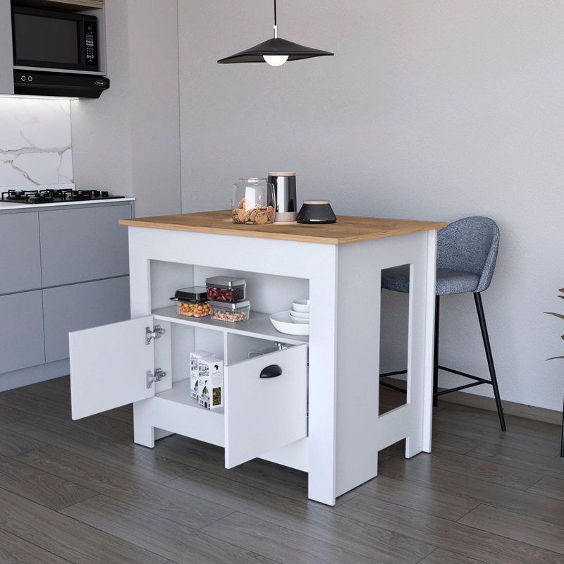 Sophisticated White Kitchen Island - 2 Doors & 3 Shelves For Efficient Use Stylish 2-door Practical