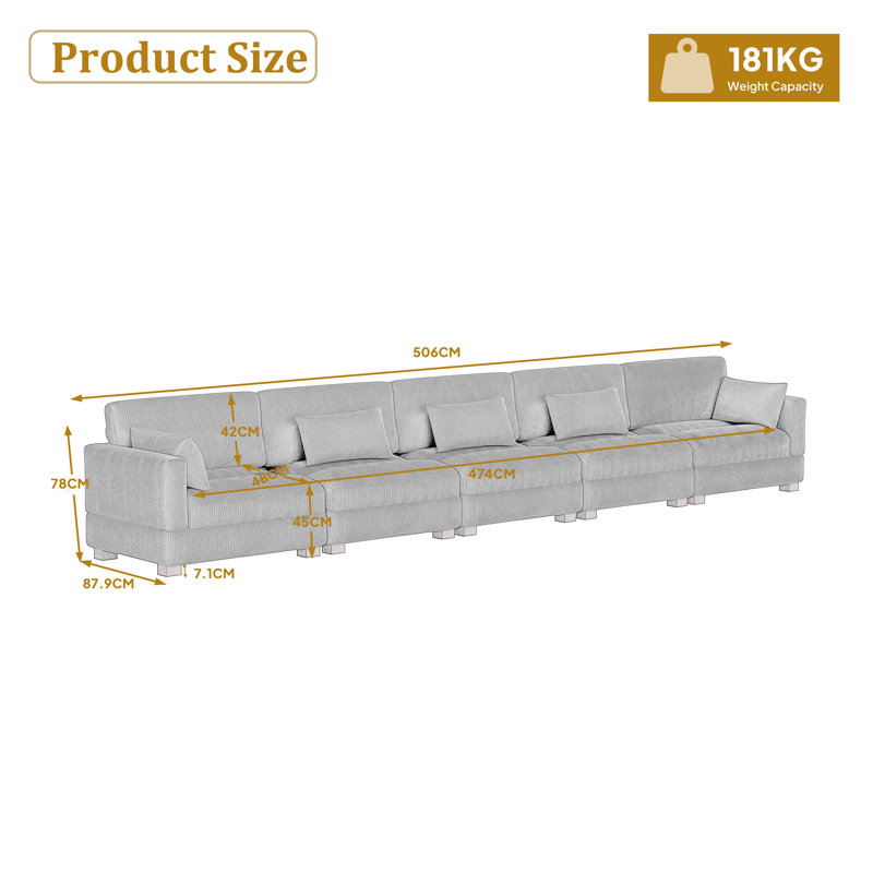 4 Seater Corduroy Corner Sofa , 78cm H x 505.9cm W x 87.9cm D, Navy Corduroy