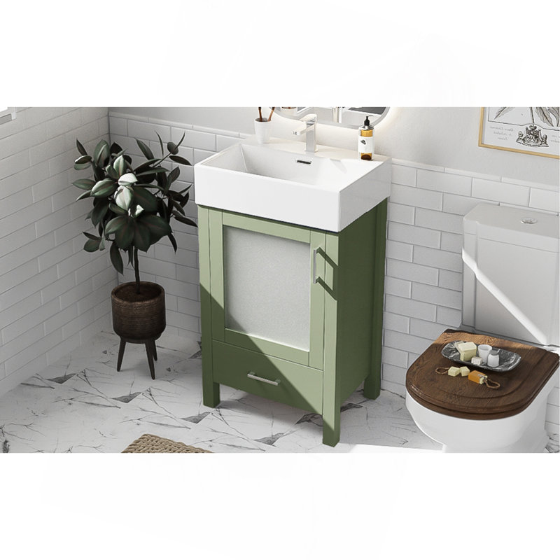 Meuble-lavabo avec lavabo en céramique et beaucoup de rangement - idéal pour les petites salles de bain, Vert