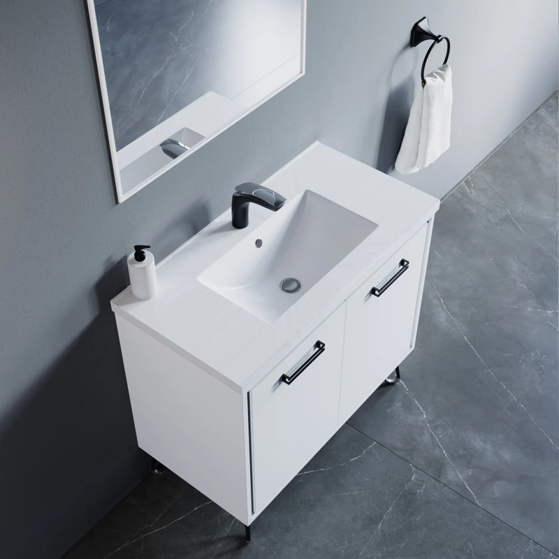 Lunea 36'' Single Bathroom Vanity with Drop-In Ceramic Sink – Soft-Close Doors, Generous Storage & Nordic Minimalist Style