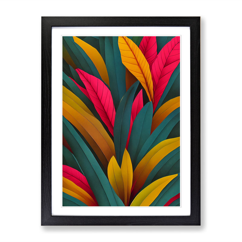Tropical Leaves Abstract Vol.1 - Single Picture Frame Print, Black, 64cm H x 46cm W x 2cm D