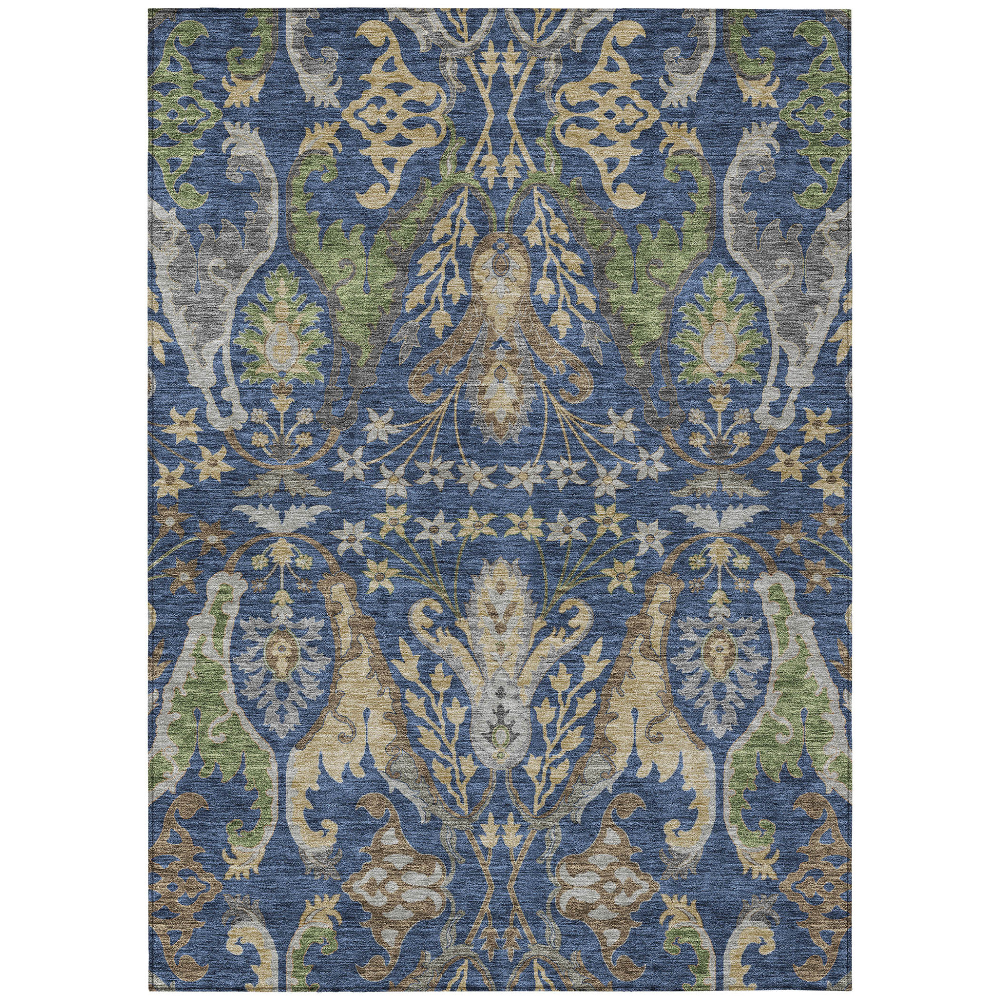 HomeRoots 10' X 14' Navy Blue Green And Brown Floral Washable Indoor ...