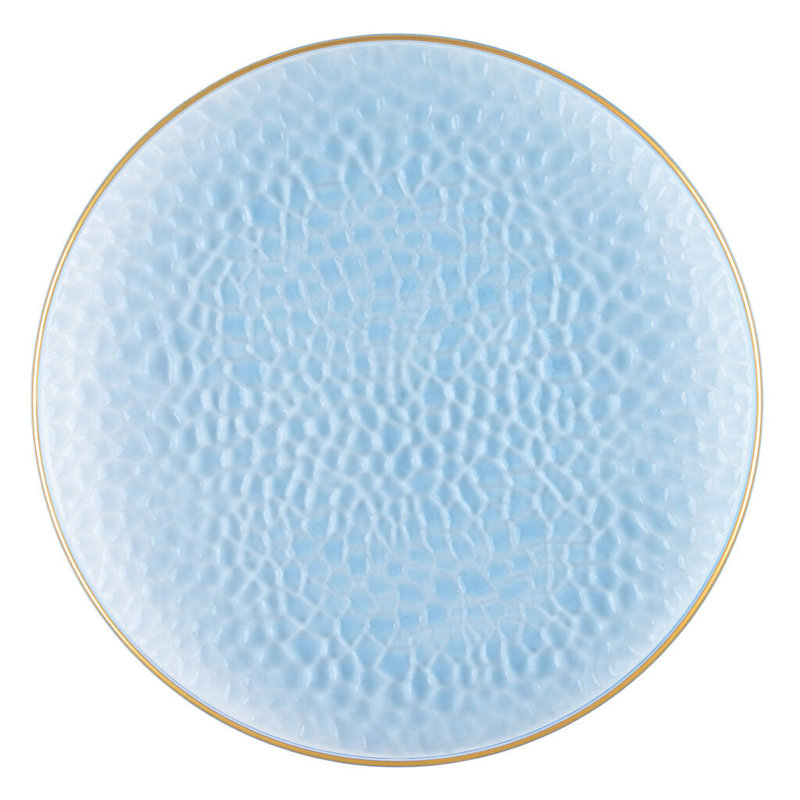 Assiettes bleues translucides rondes martelées 9 pouces avec bordure dorée Ecoqualité 20 invités, 20