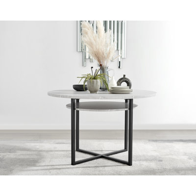 Eubanks Round Dining Table with Storage Shelf for Industrial Minimalist Dining Room
