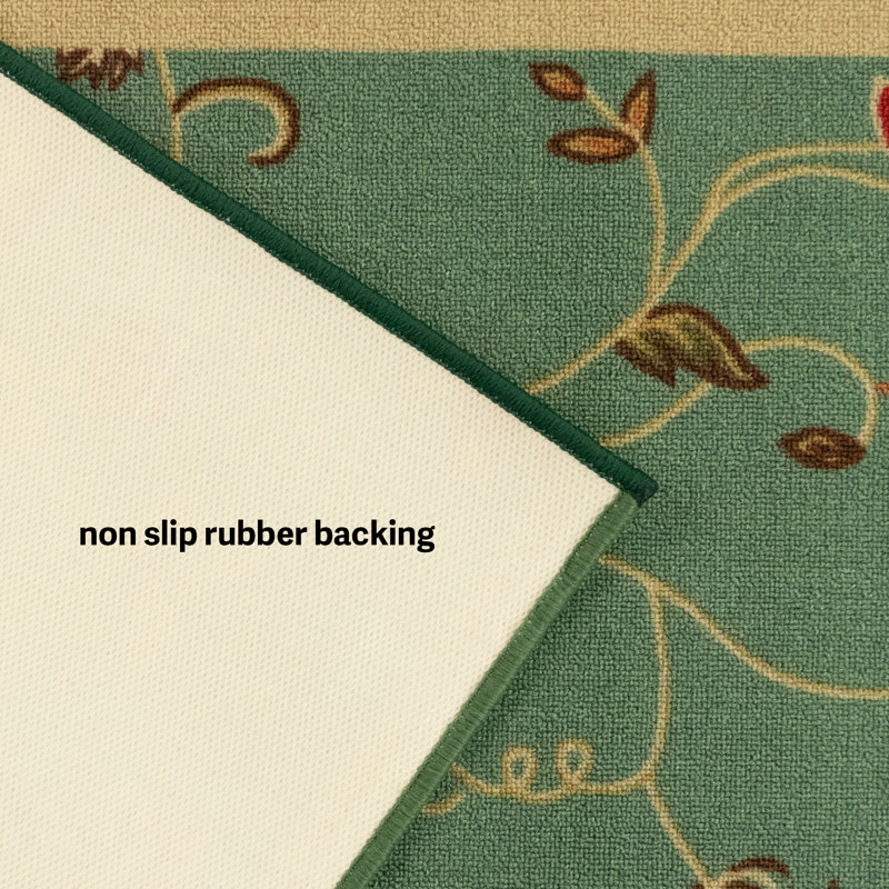 Custom Size Runner Rug Floral Scroll Green Low Pile Slip Resistant Runner Rugs by Feet, Runner 2'3" x 50'