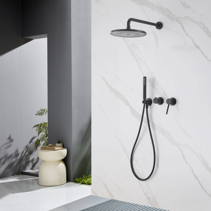 Modern 10" Wall Mounted Rainfall Shower System With Handheld Shower, Rotatable Shower, Matte Black