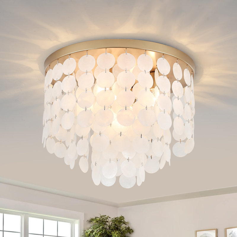 11.8" Capiz Shell Ceiling Light Fixtures, 3-Lights Gold Boho Flush Mount Ceiling Light For Bedroom, Dressing Room, Dining Room And Entryway