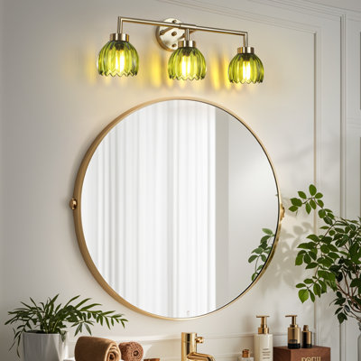 Glausen 3 - Light Black Wall Sconces Bathroom Vanity Lights With Tulip Green Glass Shade