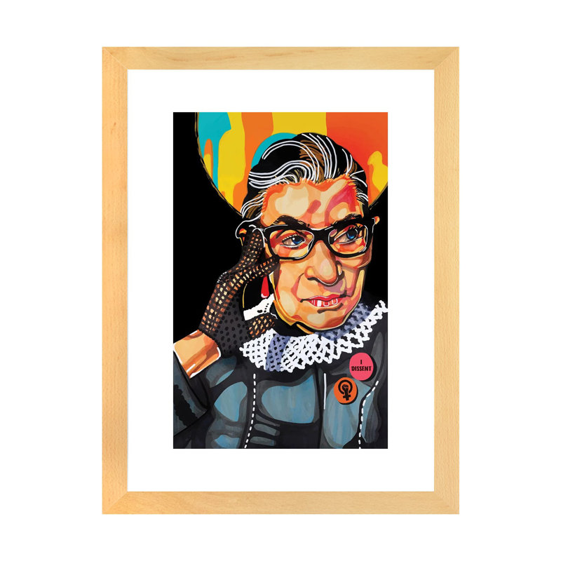 Ruth Bader Ginsburg - impression d'art graphique, Blanc, H 24 po x l 32 po x P 1 po, Toile avec cadre en bois beige