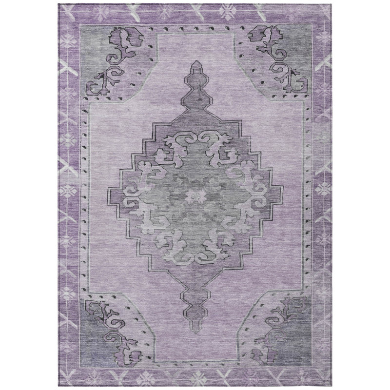 Machine Washable Indoor/Outdoor Xhevrie Plum Rug, Rectangle 5' x 7'6"