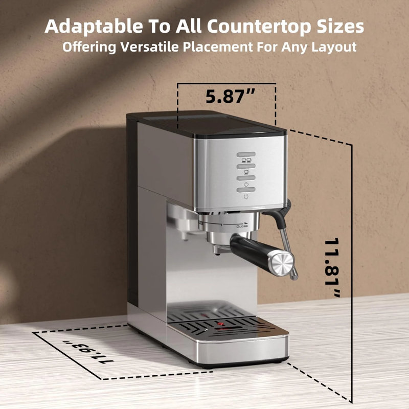 Machine à espresso COWSAR à 20 barres, cafetière en acier inoxydable avec mousseur à lait, buse à vapeur, contrôle PID, réservoir d'eau amovible de 40 oz