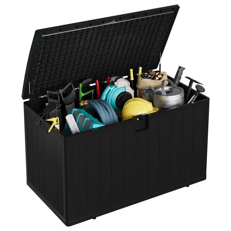 130 Gallon Resin Deck Box, Waterproof Outdoor Storage Box with Lockable Lid and UV Resistant for Patio Garden Backyard Poolside