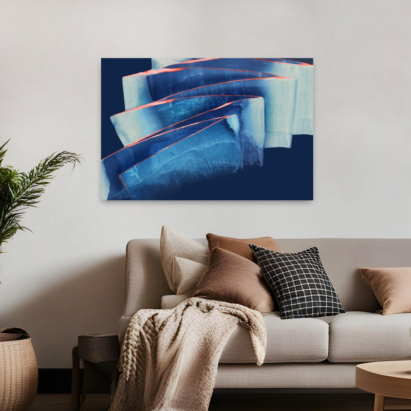 Bleu, réverbération abstraite, art contemporain audacieux, H 32 po x l 48 po