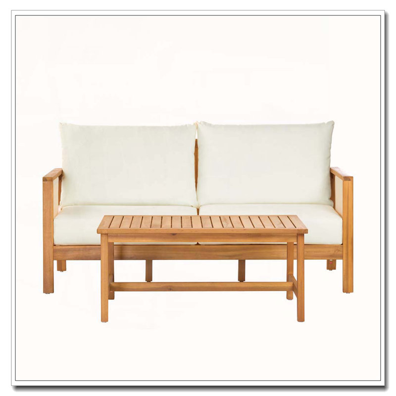 Ensemble de canapé 2 pièces avec causeuse d'extérieur et table basse, Teck