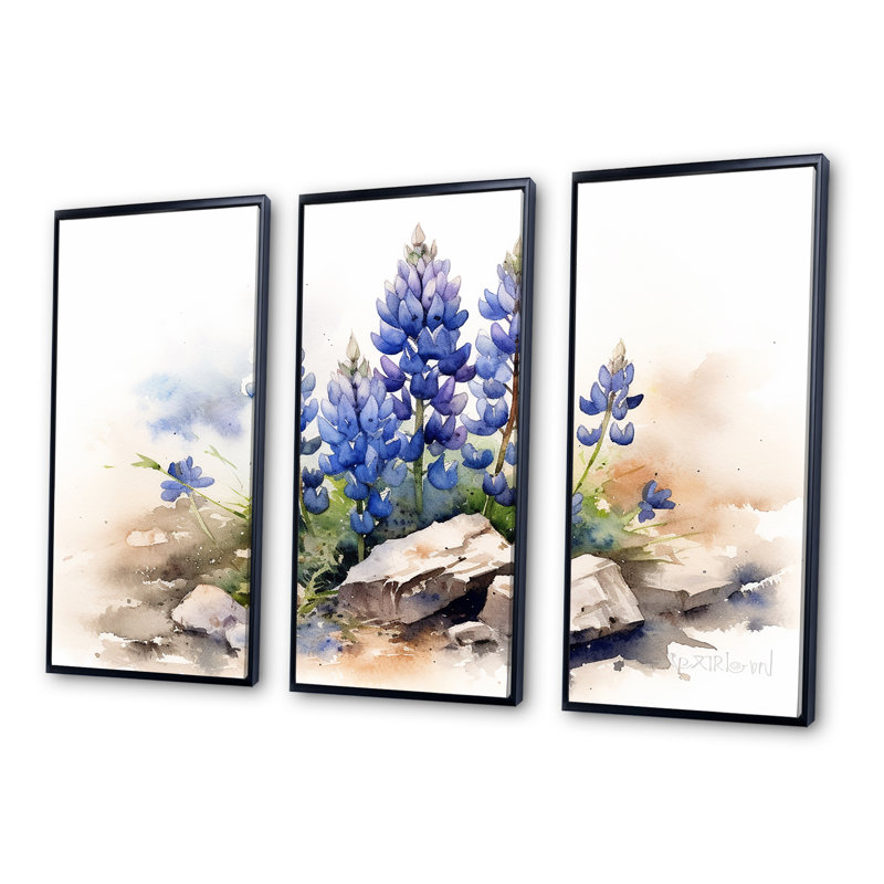 Lavande lys dans les Alpes - ensemble d'art sur toile lys, Cadre flottant noir, H 40 po x l 60 po x P 1 po