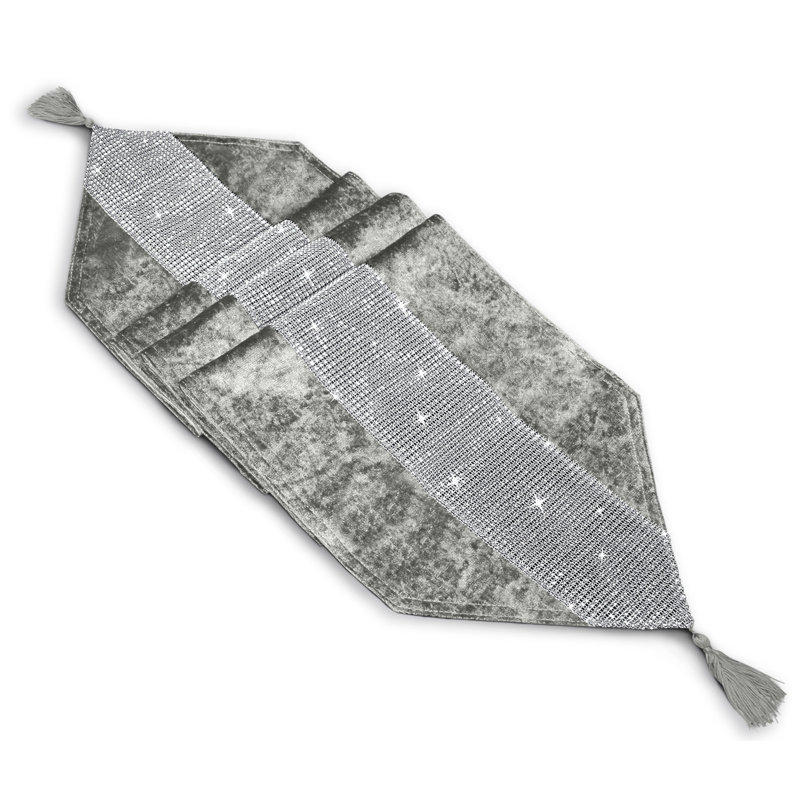 Ternate Luxury Velvet Dramatic Table Accessories, 180" x 8", Silver