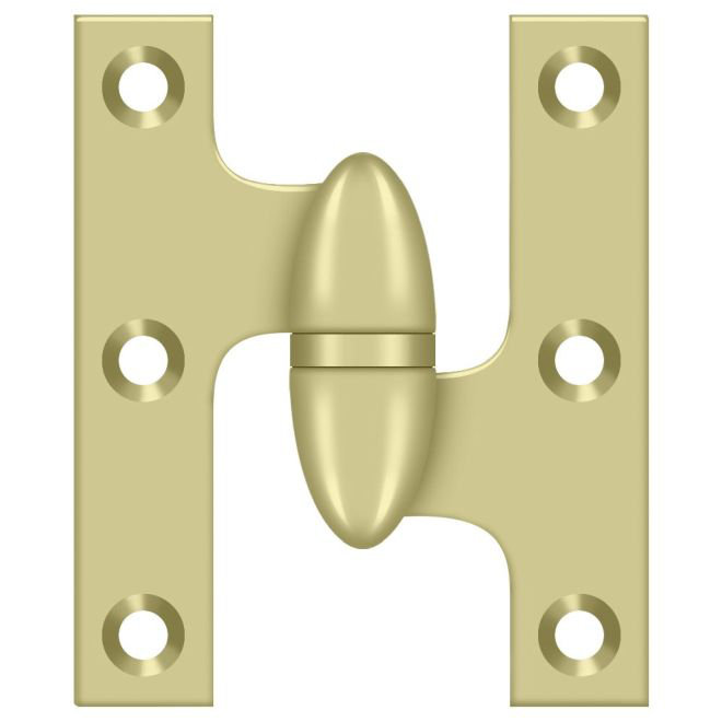 Charnière olive 2 1/2 po x 2 po Deltana OK2520U3UNL-R; Finition laiton brillant non laqué, Côté droit, Laiton non laqué