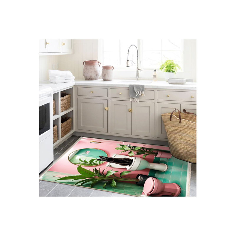Tapis noir moderne lavable à la machine, Rectangle 5 pi 1 po x 7 pi 7 po