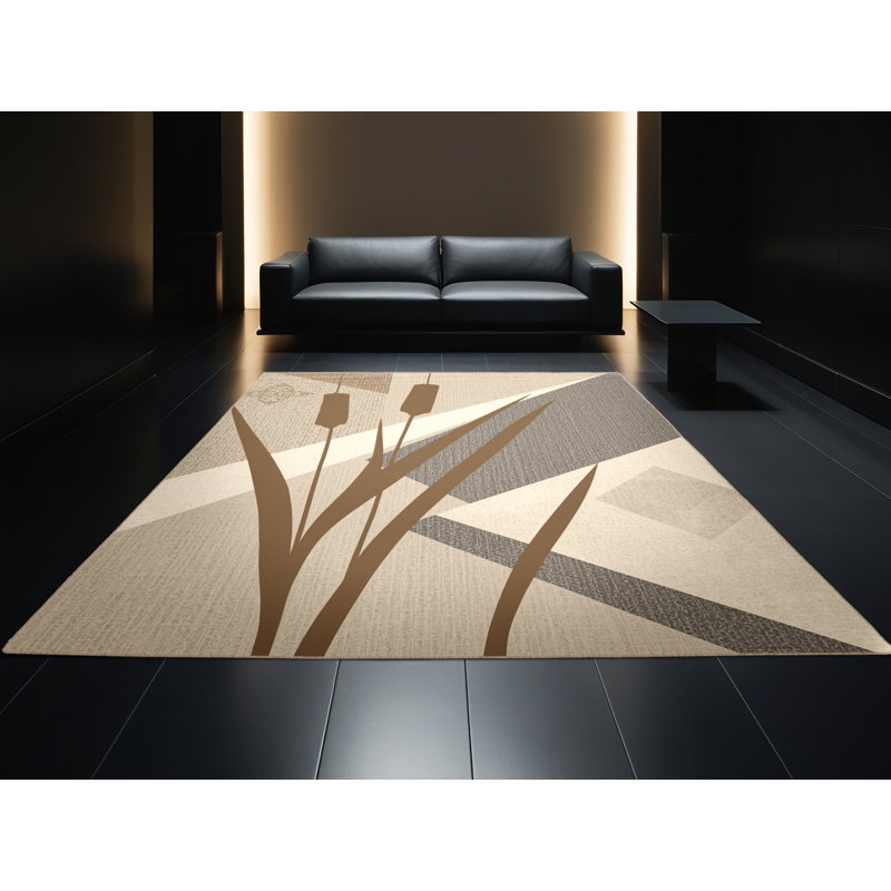 Machine Washable Ortencia Cattail Modern Geometric Rug in Beige – Beige Binding, 3x5
