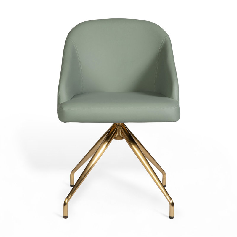 Martha Stewart Sora Upholstered Stationary Swivel Home Office Chair, Polished Brass, Sage