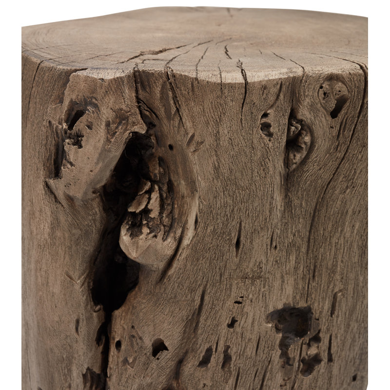 Brookleigh Solid Wood Stump Accent Stool, Sandblasted Gray