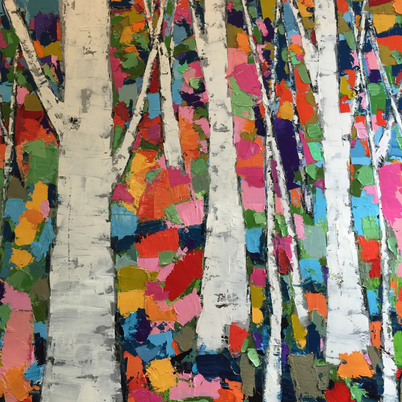 « gray birches », reproduction d’art sur toile tendue encadrée, H 18 po x l 18 po x P 1,5 po