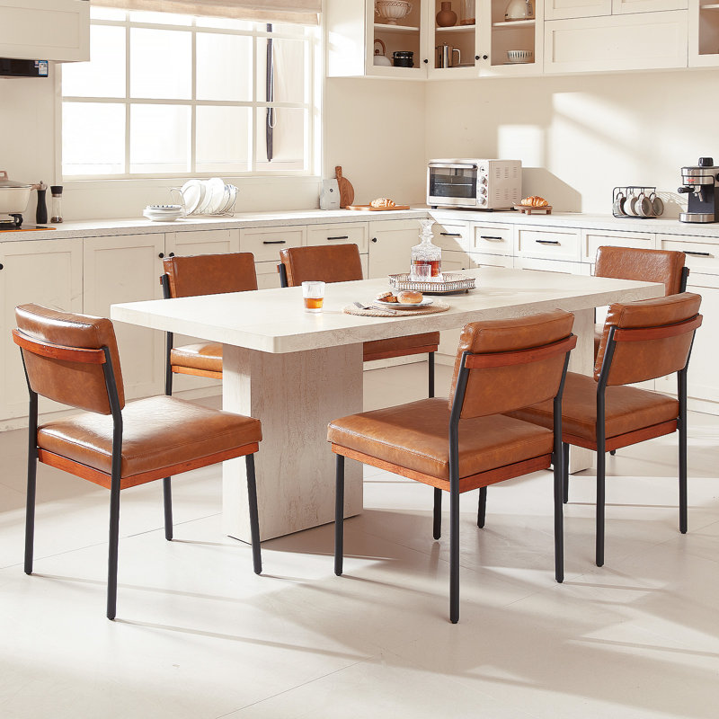Modern Dining Chairs Set of 4, Kitchen Chairs with Thick Cushions and Adjustable Foot Pads, Upholstered Faux Leather Dining Room Chairs with Sturdy Metal Legs,Brown