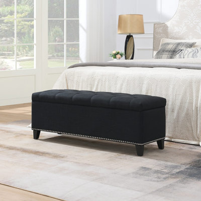Repose-pieds avec rangement, banc de rangement avec charnière de sécurité, repose-pieds capitonné en lin pour le salon, le vestibule, le couloir, le repose-pieds, soutien 500 lb