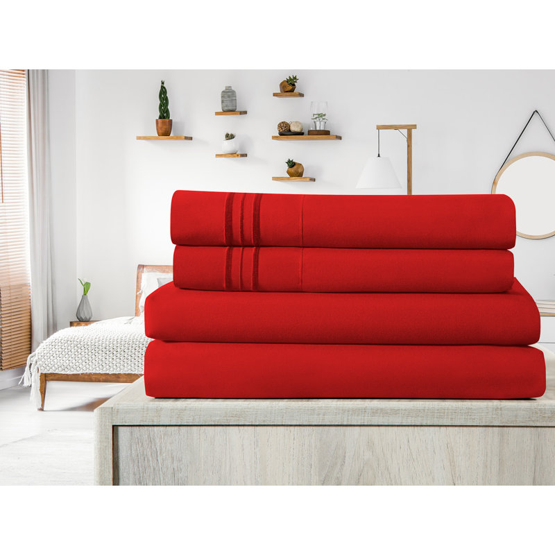 Ensemble de draps en micro-fibre, Rouge, Ensemble de draps pour très grand lit californien