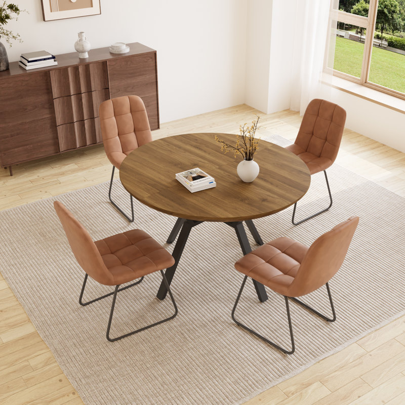Ensemble de table de salle à manger extensible 43,2 "-59.1" Clanton, table de cuisine ronde Mid-Century, Brun, Brun