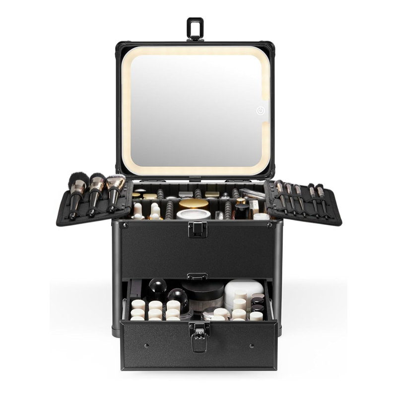 Boîte de voyage double avec boîte de maquillage, Noir mat