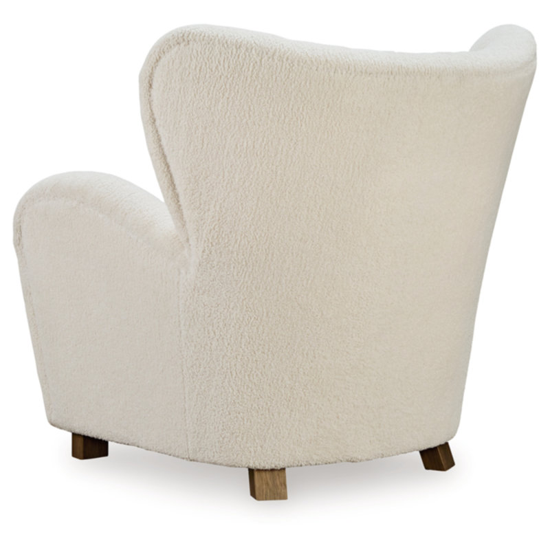 Ecru Faux Shearling Tufted Wingback Accent Chair