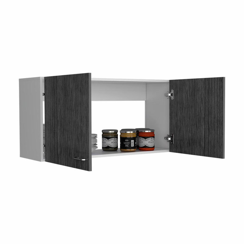 Armoire murale Toran, deux tablettes, porte double, finition blanc / chêne fumé, Multicolor