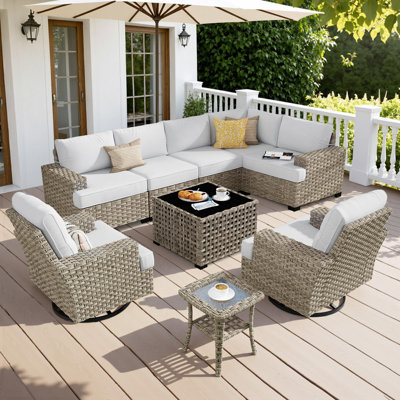 7- Person Rattan Outdoor Seating Group With Swivel Rockers