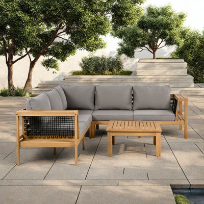 5 - Person Acacia Solid Wood Seating Group With Cushions, Outdoor Sectional Sofa Set