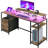 Computer Desk with LED Lights, USB Ports, Gaming Desk with Storage Shelves, Monitor Stand