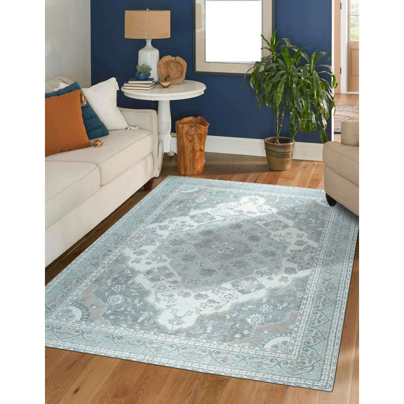 Tapis oriental gris clair fait à la main Selene, Rectangle 4 pi x 6 pi
