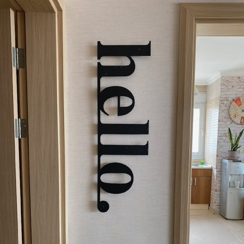 Hello Metal Wall Art - Modern Minimalist Decor, Black