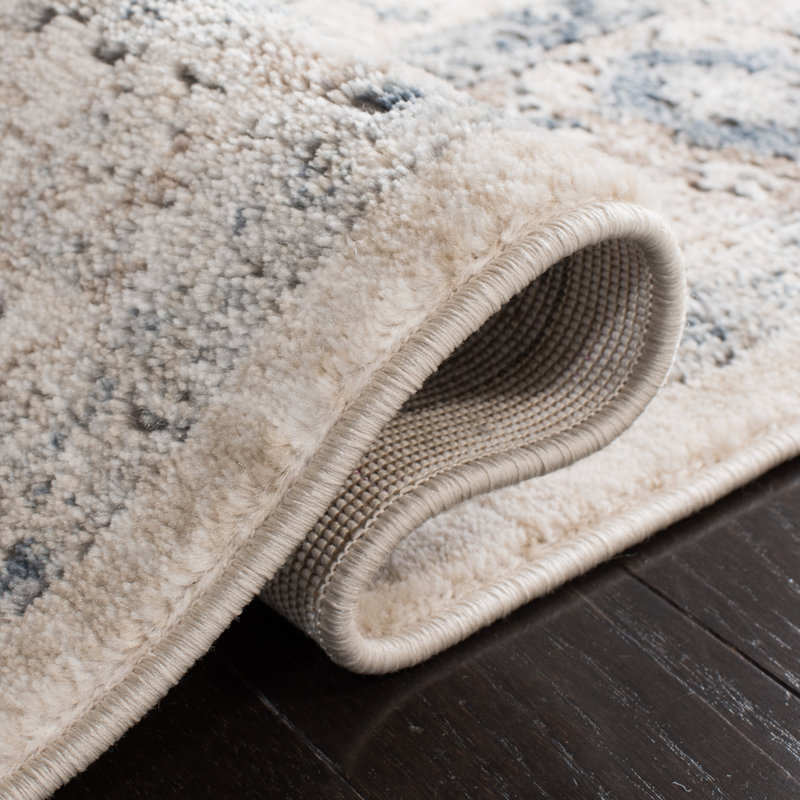 Ivory and Blue Tufted Handmade 4' x 6' Area Rug