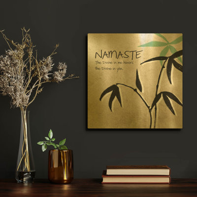 «Namaste» par Linda Woods, art mural en métal doré, 12 po x 12 po