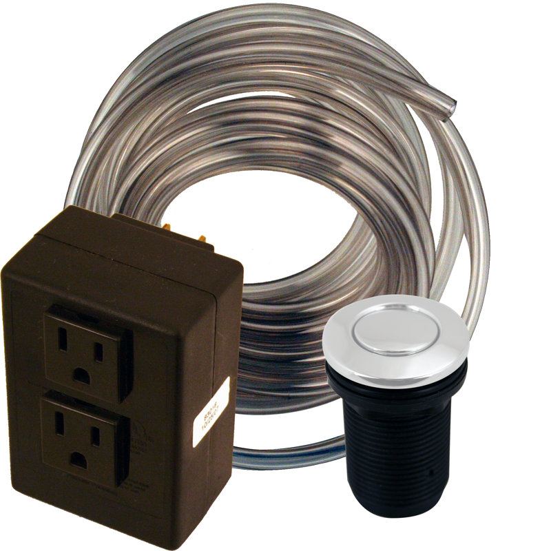 Sink Top Waste Disposal Air Switch and Dual Outlet Control Box, Flush Button, Powder Coat White