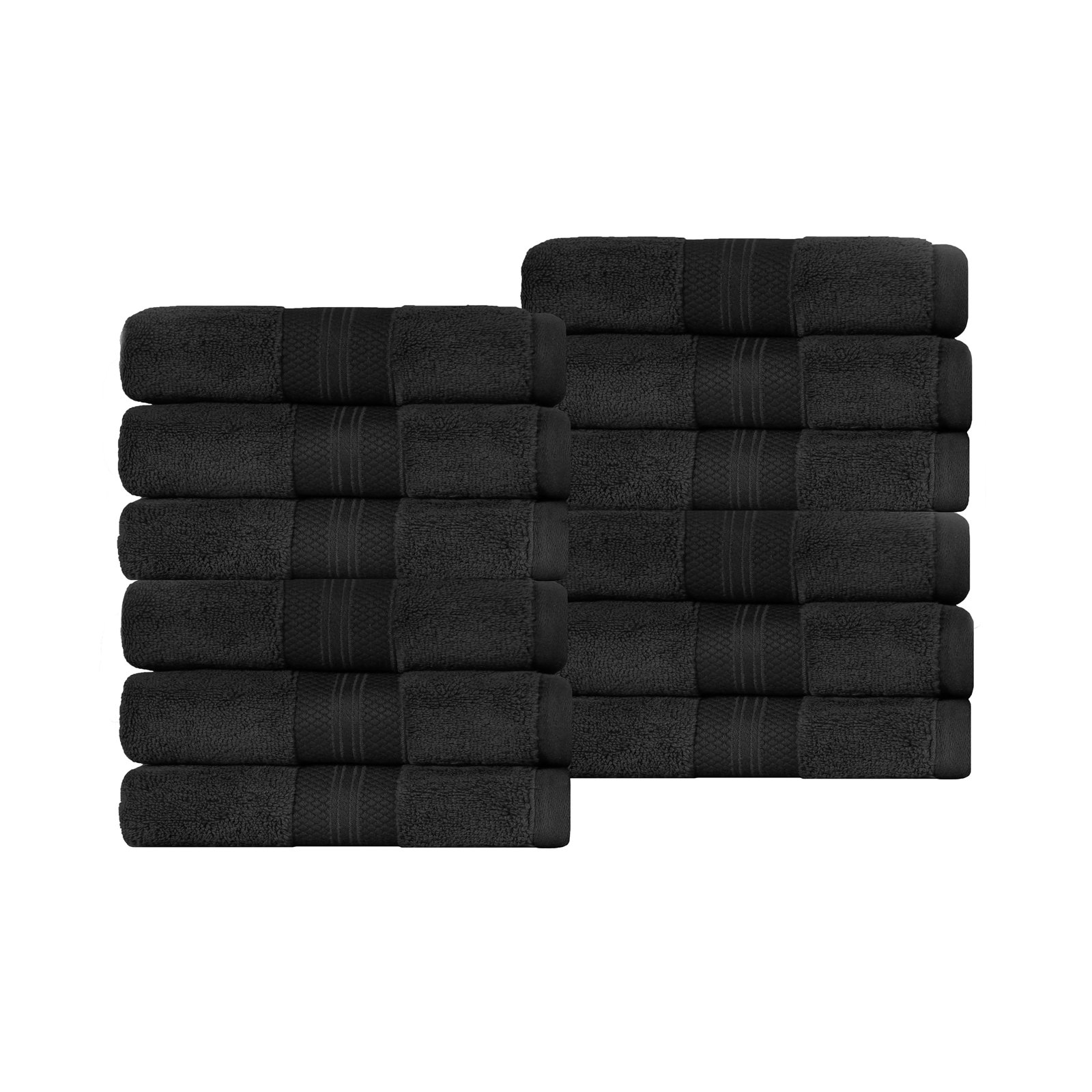 Finnian Ultra-Plush Heavyweight, 100% Turkish Towel Collection, Black, Washcloths - 12 Pack