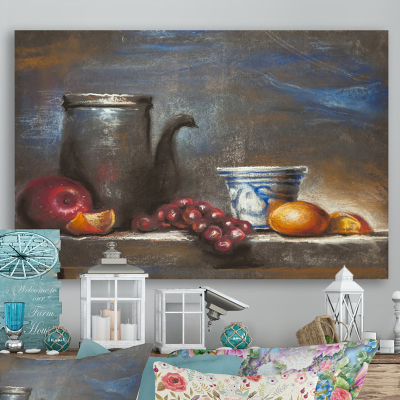 Nature morte aux fruits - Peinture sur toile encadrée, H 16 po x l 32 po x P 1 po, Toile tendue
