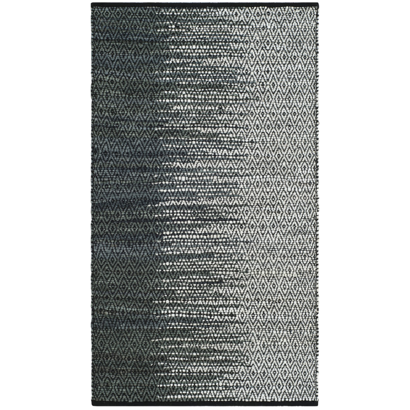 Tapis géométrique en cuir tissé à la main / gris anthracite Phillis, Rectangulaire 3 pi x 5 pi