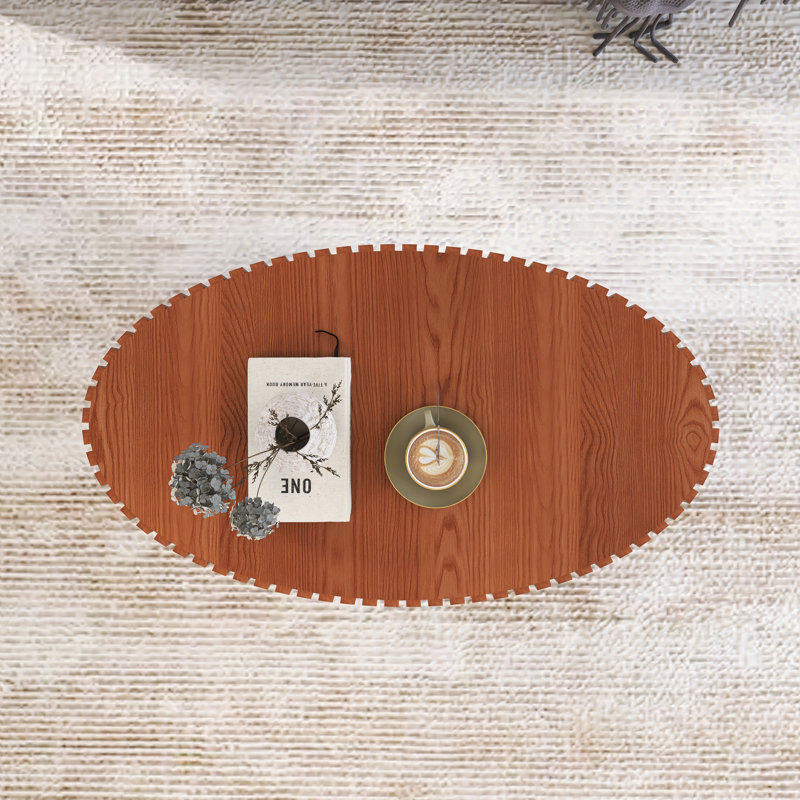 Handcrafted Relief Oval Coffee Table, Natural Wood