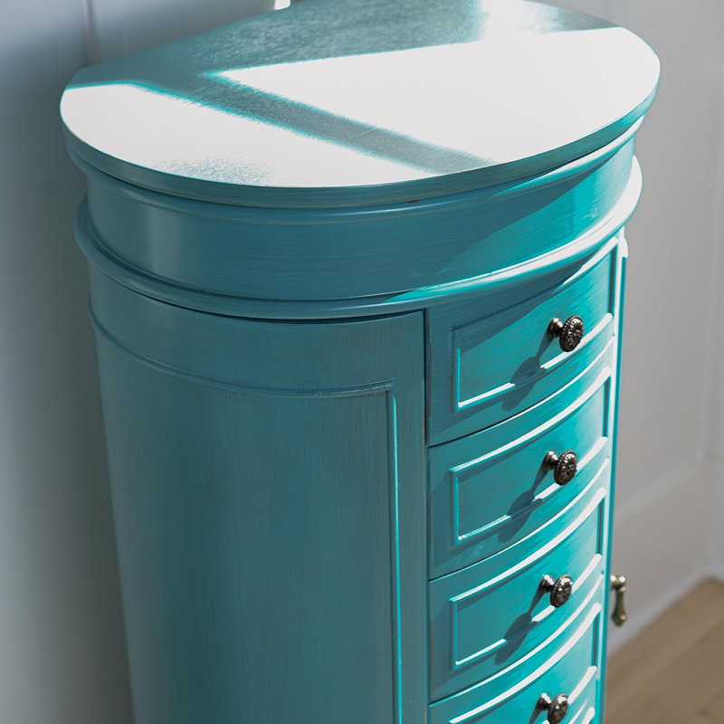Turquoise Wood Free Standing Jewelry Armoire with Mirror